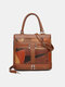 Vintage Genuine Leather Upper And Lower Zipper Color Block Design Crossbody Bag Handbag - Brown