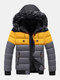 Mens Color Block Patchwork Thick Faux Fur Hooded Puffer Jacket With Pocket - Gray