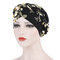 Nouveau foulard en soie imprimée soie foulard musulman chapeau bonnet de tissu de fleurs bonnet court peut être caché - Noir