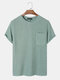 Mens Ribbed Knit Stitching Crew Neck Short Sleeve T-Shirts - Green