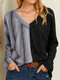 Striped Print Patchwork Contrast Color Casual Blouse for Women - Black