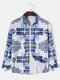 Ethnische Hemdjacke für Herren mit geometrischem Aufdruck und Pattentasche - Blau