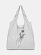 Fingers Flower Print Lightweight Medium Reusable Grocery Shopping Cloth Bags Handbags - White