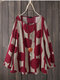 Dot Striped Print O-neck Long Sleeve Plus Size Blouse for Women - Red