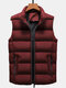 Mens Solid Zip Up Stand Collar Warm Padded Gilet Vests With Pocket - Red