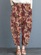 Sunflowers Print Elastic Waist Plus Size Haren Pants for Women - Red