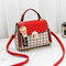 Women Plaid PU Leather Cute Bear Crossbody Bag Casual Handbag - Wine Red