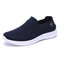 Men Knitted Fabric Slip On Light Weight Collapsible Heel Sport Walking Shoes - Blue