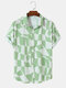 Mens Irregular Geometric Print Button Up Short Sleeve Shirts - Green