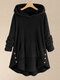 Fleece Asymmetrical Button Hem Plus Size Hoodie - Black