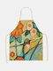 Tree And Birds Painting Pattern Cleaning Colorful Aprons Home Cooking Kitchen Apron Cook Wear Cotton Linen Adult Bibs - #04
