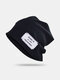 Unisex Cotton Solid Color Embroidery Letter Patch Double-layer Breathable Fashion Brimless Beanie Hat - Black