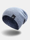 Men Stripe Knitted Solid Color Letter Cloth Label All-match Warmth Beanie Hat - Light Gray