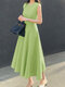 الصلبة بلا أكمام ألف خط سوينغ طاقم الرقبة فستان المرأة - أخضر