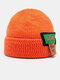 Unisex Knitted Solid Color Jacquard Letter Label Flanging All-match Warmth Brimless Beanie Hat - Orange