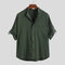 Mens Solid Color Chest Pocket Half Sleeve Stand Collar Breathable Casual Shirts - Army Green
