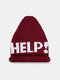 Unisex Knitted Color Contrast Letter Jacquard Crimping All-match Warmth Brimless Peaked Hat Beanie Hat - Wine Red