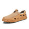 Men Hand Stitching Breathable Mesh Leather Slip-on Hole Sandals - Sand Color