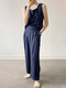 Solid Sleeveless Cold Shoulder Ankle Length Fashion Suit - Navy