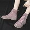 Women Lace up Cloth Shoes Solid Color Wear-resistant Boots - Pink