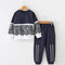Girl's Lace Patchwork Sweatshirt Long Sleeves Set For 3-11Y - Dark Blue