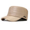 Men's Flat Top Leather Hat Warm Hat Military Army Peaked Dad Cap Flat Hats - Khaki