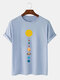 Mens 100% Cotton Cartoon Planet Print Solid Thin Loose O-Neck T-Shirt - Blue