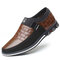 Men Genuine Leather Splicing Non Slip Metal Soft Sole Casual Shoes - Brown