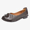 Women Comfy Soft Leather Flowers Square Toe Flats - Brown