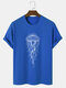 Mens Jellyfish Graphic Crew Neck Short Sleeve Cotton T-Shirts - Blue