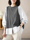 Blusa feminina contrastante manga longa decote careca casual - cinzento