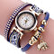Fashion Quartz Wristwatch Multilayer Leather Strap Elephant Pendant Bracelet Watch for Women - Blue