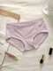 Women Striped Print 100% Cotton Stretch Thin Breathable Seamless Mid Waist Panties - Pink