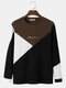 Mens Character Embroidery Knitted Ribbed Long Sleeve Overhead T-Shirt - Coffee