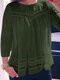 Lace Panel Hollow Crew Neck Blouse For Women - Green