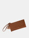 PU cuero elegante gran capacidad cintura paquete Mulit tarjeta Zip muñequera cartera - marrón