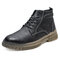 Men Retro PU Non Slip Lace Up Work Casual Boots - Black