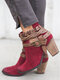 Women Comfortable Round Toe Braided Strap Back-Zip Buckle Casual Ankle Boots - Red