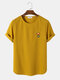 Mens Mushroom Embroidery Texture Short Sleeve Knitted Casual T-Shirt - Yellow