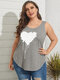 Plus Size Round Neck Heart Print Sleeveless Tank Top - Gray