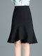 Elastic Waist Stitching Irregular Fishtail Skirt - Black