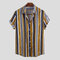 Mens Summer Hit Color Striped Print Turn Down Collar Short Sleeve Loose Casual  - Yellow