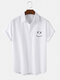 Mens Smile Emojis Print Lapel Short Sleeve Casual Shirt - White
