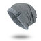 Mens Solid Color Stripe Knit Plus Velvet Fashion Beanie Hats For Men Outdoor Keep Warm Caps - Gray