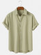 Mens Cotton Breathable Solid Color Casual Short Sleeve Shirts-5Colors - Green