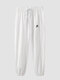 Embroidered Zip Front Knotted Elastic Waist Sport Pants - White