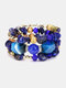 Vintage Irregular Multi-shape Beaded Multi-layer Winding Elastic Alloy Crystal Acrylic Bracelet - Dark Blue