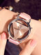 5 Colors PU Alloy Women Double-sided Hollow Dial Watch Decorative Pointer Simple Quartz Watch - Pink
