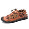 Men Hand Stitching Leather Non Slip Elastic Lace Casual Sandals - Brown