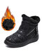 Women's Round Toe Warm Lining Waterproof Cloth Zipper Large Size Snow Ankle Boots - Black
